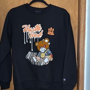 Bleecker & Mercer Hustle Hard Bear Patch black sweatshirt size 2XL